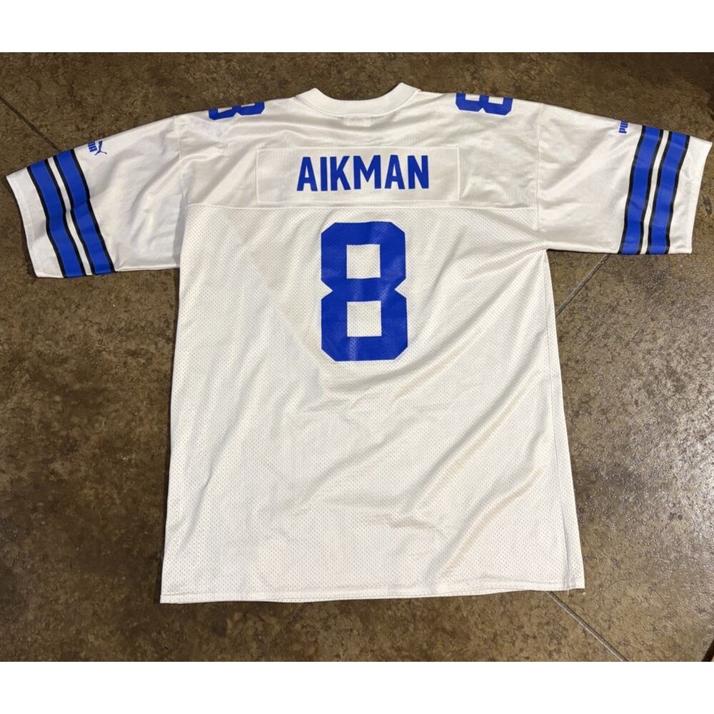 Vintage Dallas Cowboys Troy Aikman Puma White Jersey Size XL Made In The USA #8